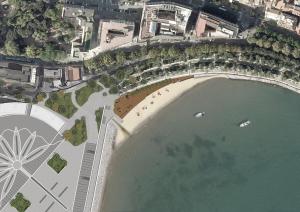 an aerial view of a beach with boats in the water at Tasso Apartment in Salerno