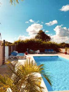 a swimming pool with lounge chairs at Résidence La Manoula in Saint-François