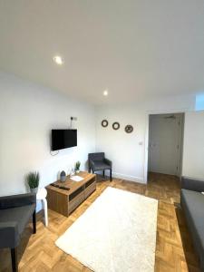 een woonkamer met een bank en een tv bij Prosper House Apartment 5 in Norwich