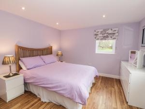 a bedroom with a large bed and a window at Nant Y Felin Lodge in Aberdaron