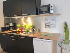Kuchyň nebo kuchyňský kout v ubytování Ferienwohnung Kajüte am Borbyer Kurpark von Eckernförde