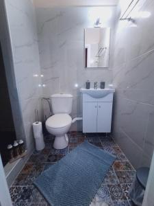アテネにあるErmou & Athinas Suites in Monastirakiのバスルーム(トイレ、洗面台、鏡付)