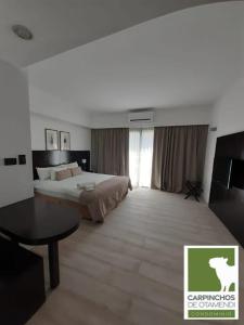a hotel room with a bed and a table at Carpinchos De Otamendi in Campana +7 photos