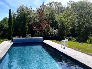 una piscina con una silla en un patio en De Galerie - Landgoed Rijckholt, en Geersdijk