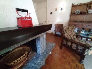 salon z kominkiem i krzesłem w obiekcie GRAYNITE-Meadows Apartment w mieście Ponte di Legno