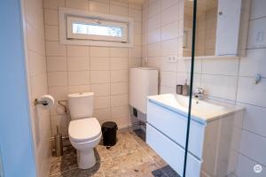 a bathroom with a toilet and a sink at Flatmoen Natur Lodge in Alta