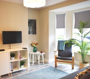 a living room with a tv and a chair at Three Bedroom City Home with Garden in Southampton