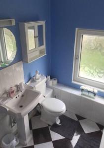a bathroom with a white toilet and a sink at 4 Bedroom House For Corporate Stays in Kettering in Isham