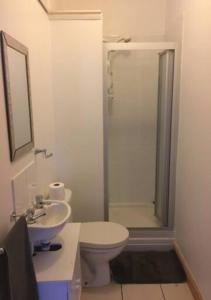 e bagno con servizi igienici, lavandino e doccia. di 5 Bedroom House For Corporate Stays in Kettering a Kettering