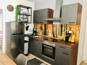 a kitchen with a stainless steel refrigerator and a sink at Apartment Novalja on the moon in Novalja