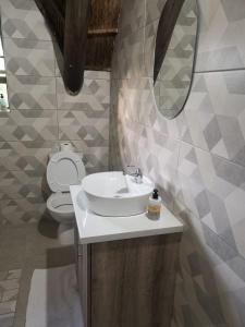 a bathroom with a sink and a toilet at THE THATCH HIDE in East London