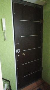 ヴォルシスキーにあるApartment on Druzhbyの電話付きの部屋の黒いドア