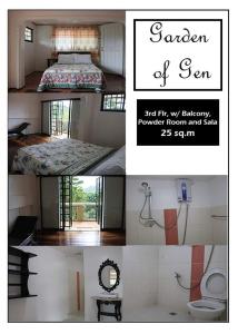 uma colagem de fotografias de um quarto e uma cama em Garden of Gen Resort em Labayo