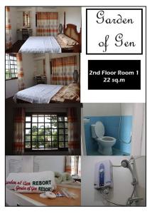 uma colagem de fotos de um quarto e um quarto com uma cama em Garden of Gen Resort em Labayo
