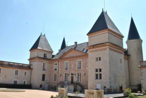 un grand château avec deux tours en haut dans l'établissement Logis Hotels - Château Saint Marcel, à Boé