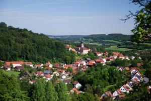 a small town in the middle of a forest at Pension & Metzgerei Friedrich in Trebgast
