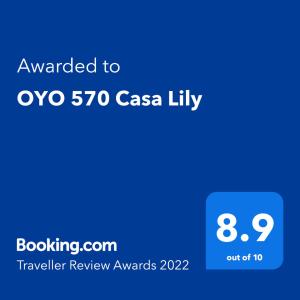 Certifikat, nagrada, logo ili neki drugi dokument izložen u objektu Super OYO 570 Casa Lily