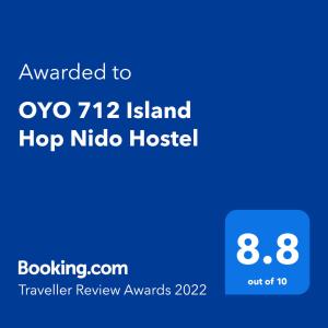 Majutusasutuses OYO 712 Island Hop Nido Hostel olev sertifikaat, autasu, silt või muu dokument
