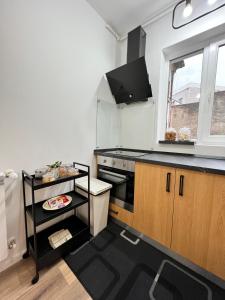 uma cozinha com um fogão e uma bancada em Hot Spot - Premium Loft - Sanador Victoriei em Bucareste