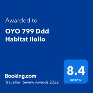 Un certificat, premiu, logo sau alt document afișat la OYO 799 Ddd Habitat Iloilo