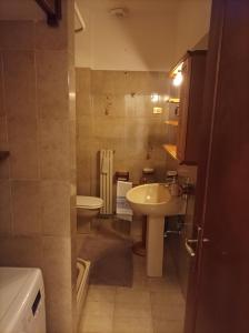 La petite salle de bains est pourvue d'un lavabo et de toilettes. dans l'établissement Rasna Heart Guest House, à Sorano