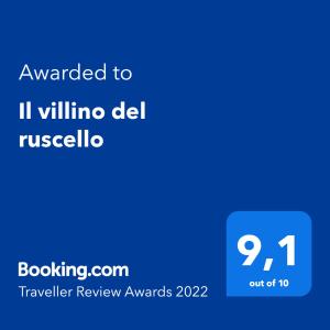 شهادة أو جائزة أو لوحة أو أي وثيقة أخرى معروضة في Il villino del ruscello