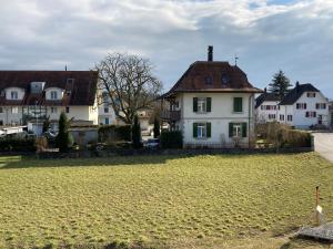 um grupo de casas e um campo de relva em Zimmer Solothurn Luterbach em Luterbach