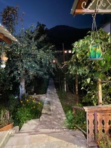 einen Gehweg in einem Garten in der Nacht in der Unterkunft Areguni Guest House in Dilidschan