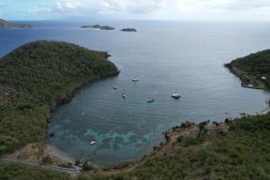an aerial view of a large body of water with boats at Le Saintois in Terre-de-Bas +2 photos