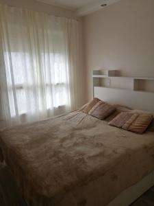 1 dormitorio con 1 cama grande y ventana en Petit Apartment en Avenida Belgrano en Buenos Aires