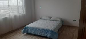 1 cama pequeña en un dormitorio con ventana en Villa lety, en Tibasosa