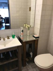 a bathroom with a toilet and a sink and a mirror at Olivos Puerto - La Isla in Olivos +14 photos