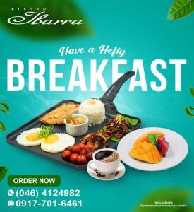 a flyer with a tray of breakfast food on it at Villa Ibarra in Tagaytay