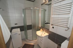 un baño con ducha y lavabo en Apartments Sobieski&Soplica, en Cracovia 13 fotos más