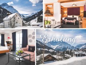 kolaż zdjęć pokoju hotelowego z górami w obiekcie Gästehaus Daheim w mieście Riezlern