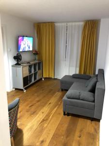 salon z kanapą i telewizorem z płaskim ekranem w obiekcie Apartament na Okulickiego - Centrum !! w mieście Stalowa Wola