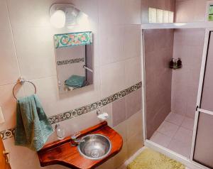 y baño con lavabo y ducha. en Las Hortensias en Junín