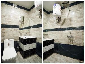 Dos imágenes de un baño con inodoro y lavabo. en Hotel Chahal Residency, en Amritsar 44 fotos más