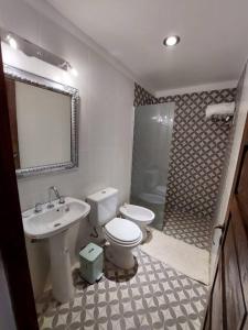 a bathroom with a toilet and a sink and a shower at La Boutique Aparts Temporarios Corrientes Pleno centro in Corrientes