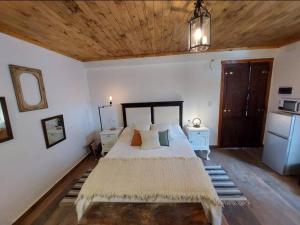 ein Schlafzimmer mit großem Bett und Holzdecke in der Unterkunft La Boutique Aparts Temporarios Corrientes Pleno centro in Corrientes + 25 Fotos