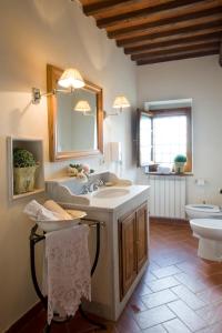 Un baño con lavabo, inodoro y espejo. en Poggio di San Biagio, en Cantagrillo