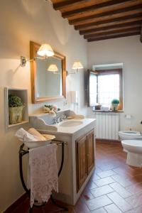 a bathroom with a sink and a toilet and a mirror at Poggio di San Biagio in Cantagrillo