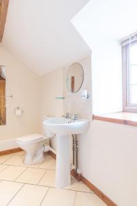 Baño blanco con lavabo y aseo en Yr Wyddfa Cottage Anglesey, en Llanfairpwllgwyngyll
