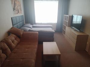 un soggiorno con divano e TV di Králíky apartmán a Králíky
