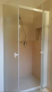 um chuveiro com uma porta de vidro na casa de banho em Al Civico 365 em Castelluzzo