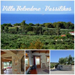 un collage di foto di una casa e dell'oceano di Villa Belvedere - Best panoramic sea view apts a Vasilikós