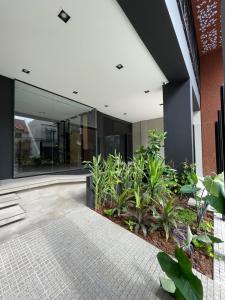 ein Bürogebäude mit einem Innenhof mit Pflanzen in der Unterkunft Edificio El Arbol piso 2 in Corrientes
