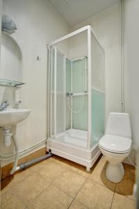 a bathroom with a shower and a toilet and a sink at Rinaldi at Petrogradskaya Side in Saint Petersburg