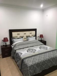 a bedroom with a large bed with two lamps at APARTAMENTOS ALBATROS in Asilah