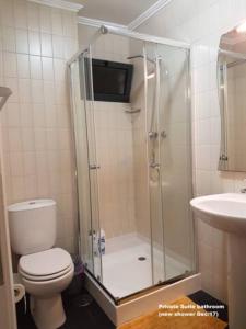 ein Badezimmer mit Dusche, Toilette und Waschbecken in der Unterkunft 2Stay - A2 in Ponta Delgada